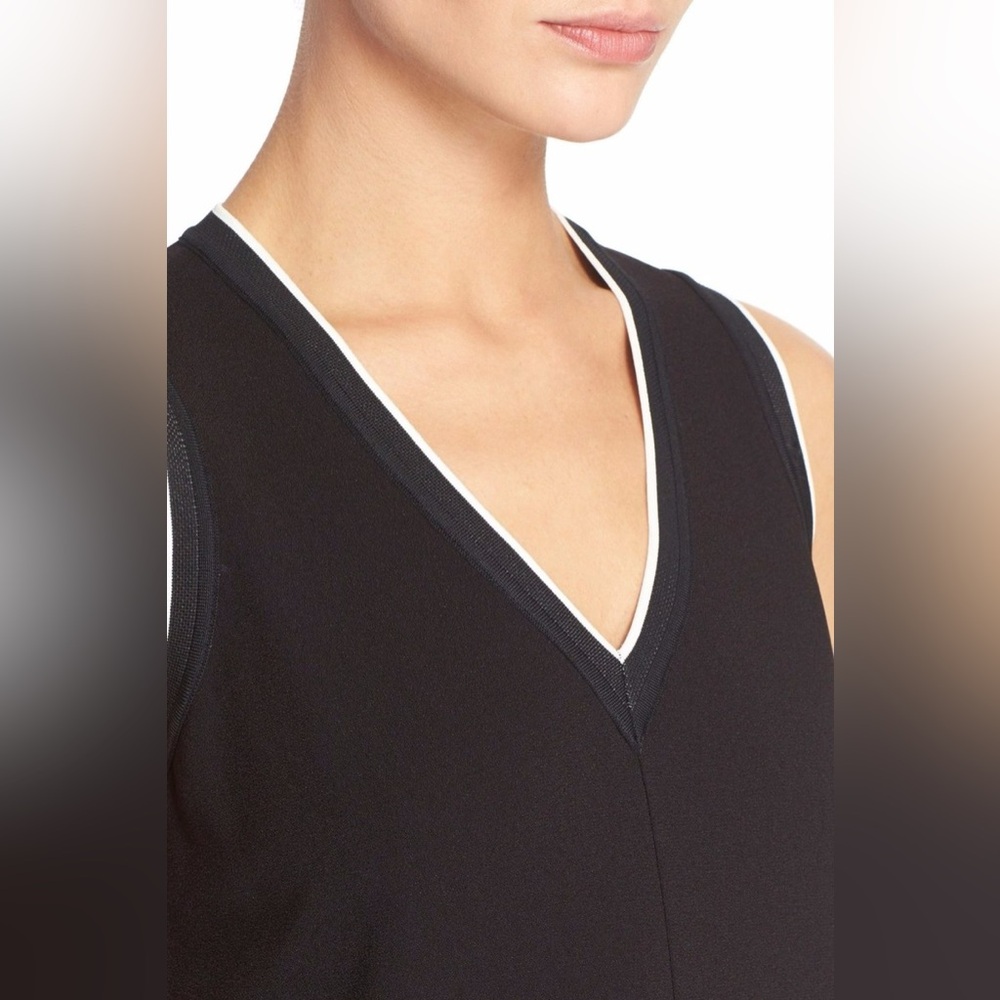 VINCE ⚜️ Double Layer Sleeveless Elegant Black and White Dress - Picture 4 of 9